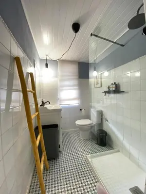 a bathroom with a white toilet and a sink at RIBEIRA SACRA La Imperfecta in Ferreira de Panton