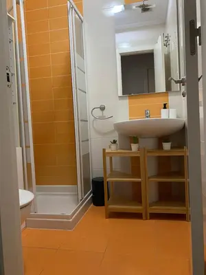 a bathroom with a sink and a shower at Alargos Foz in Foz