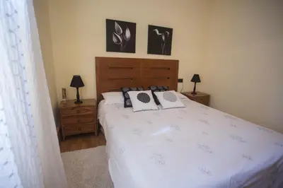a bedroom with a large white bed with two pillows at Apartamentos Sarela in Santiago de Compostela