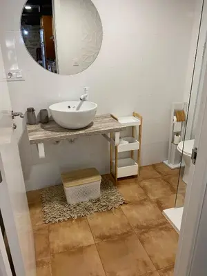 a bathroom with a sink and a mirror at Carballo Alenza in Sistín
