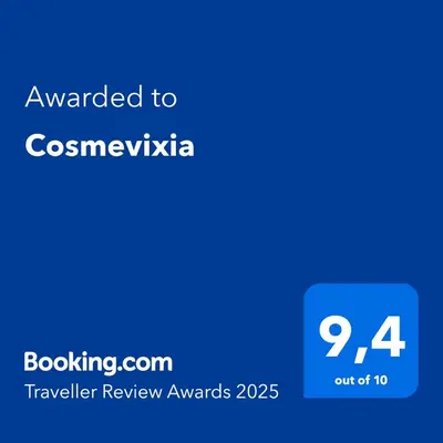 a blue text box with the words awarded to cesevikka at Cosmevixia in Ourense