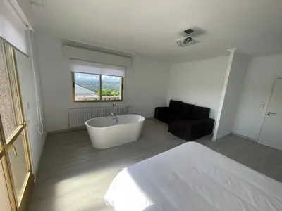 a bedroom with a bath tub and a bed at LA RATONERA in Podentes
