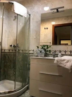a bathroom with a shower and a sink at FIFA in Arzúa