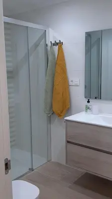 a bathroom with a shower and a sink at Vial Sol in Viveiro