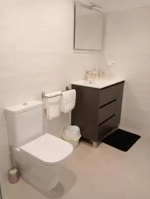 a white bathroom with a toilet and a sink at Apartamentos Tras dos Fornos in Chantada