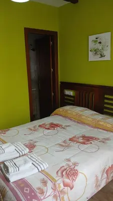 a bedroom with a bed with flowers on it at Casa Rustica CESAR in Lubián