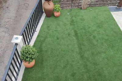three potted plants on a fence with grass at Precioso Apartamento de 1 Habitación in O Barco de Valdeorras