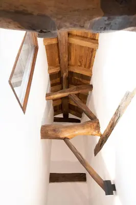 a view of a wooden ceiling in a room at Casa Liñeiras in Lugo