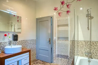 a bathroom with a shower and a sink and a tub at CASA DO LEAL SILVER WAY in Silleda