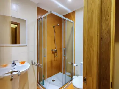 a bathroom with a shower and a sink and a toilet at Alojamiento Real Monforte de Lemos in Monforte de Lemos
