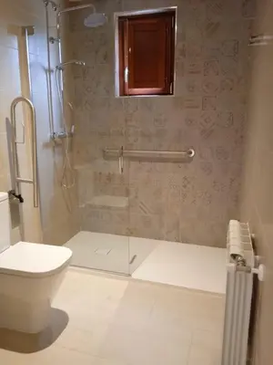 a bathroom with a shower and a toilet at O Lar do Alecrín in Friol