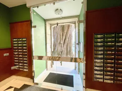 a glass shower in a room with a window at The Cliffs - Mansión del Indiano I in Viveiro