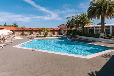 a swimming pool at a resort with palm trees at Makkan Club in Oleiros
