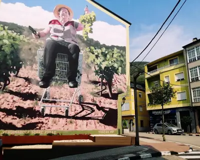 a painting of a man jumping in the air at Quiroga centro paradise in Quiroga
