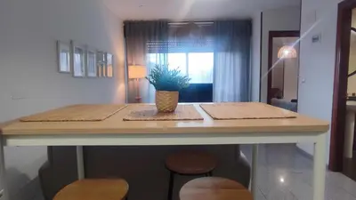 a kitchen with a counter with a potted plant on it at Precioso apartamento en ares in Ares