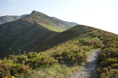 a trail on a hill with a mountain in the background at Vivienda Uso Turístico As Quintas in Suarbol
