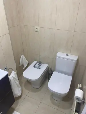 a bathroom with a white toilet and a sink at Apartamento Centrico y Tranquilo El Rinconcito in Ourense