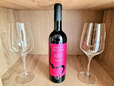 a bottle of wine sitting next to two wine glasses at Apartamento Puente Romano in Ourense