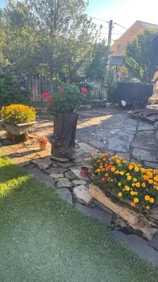 a garden with a bunch of flowers in a yard at Casa Gelito in Espinareda de Vega
