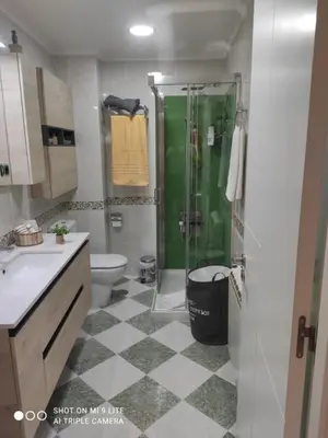 a bathroom with a shower and a toilet and a sink at Apartamento Cervantes in Ourense