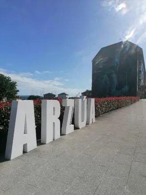 a large sign that says hollywood in front of a building at HORIZON in Arzúa