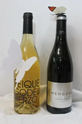 two bottles of wine with a butterfly on the label at Hotel El Castillo in Ponferrada