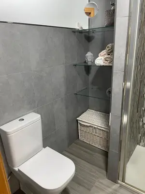 a bathroom with a toilet and a shower at Apartamento en el centro de Viveiro in Vivero