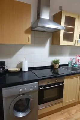 a kitchen with a stove and a dishwasher in it at Antolín Yellow Door in Ponferrada