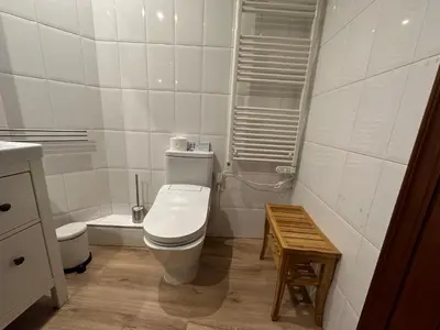a white bathroom with a toilet and a sink at Casa Da Ponte By Oktheway in Puentedeume