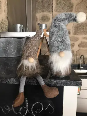 two stuffed animals sitting on top of a counter at Casa Escuela Trasmiras, Casa dos Mestres in Trasmiras