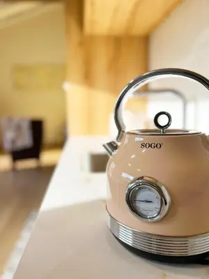 a tea kettle sitting on top of a counter at El Pueblín del Pinar in Navia