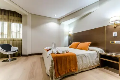 a hotel room with a bed and a chair at Hotel Princess in Ourense