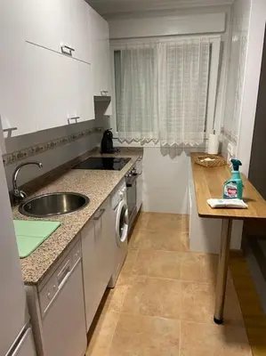 a small kitchen with a sink and a dishwasher at Carmarez in Puerto de Vega