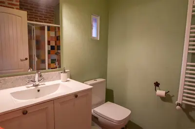a bathroom with a sink and a toilet at Casa del patio in Villanueva de Valdueza