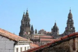 a view of a city skyline with tall buildings at Hostal Santo Grial in Santiago de Compostela