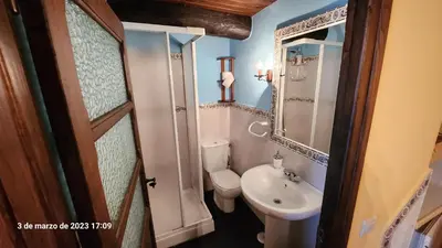 a small bathroom with a toilet and a sink at Apartamentos Rurales Casa Ardaliz in Cangas del Narcea