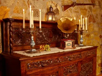 a wooden altar with candles on top of it at Casa de Casal in Lestedo