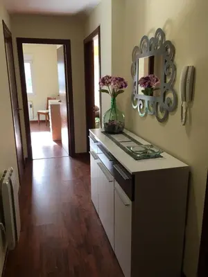 a kitchen with a counter with a vase of flowers on it at Lazaro Sol in Viveiro