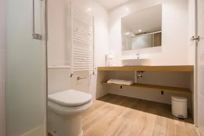 a white bathroom with a toilet and a sink at Apartamentos Lucio Rodinso in Castroverde
