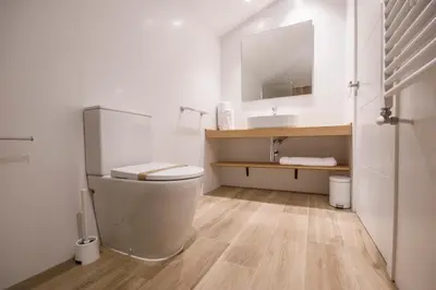 a bathroom with a toilet and a sink at Apartamentos Lucio Rodinso in Castroverde