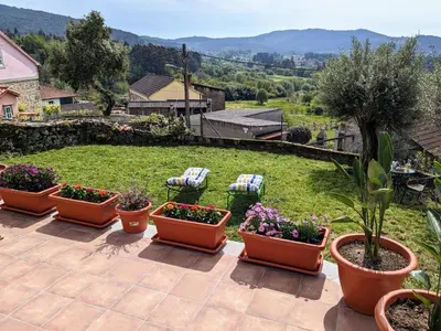 a group of potted plants sitting on a patio at El cobijo de Soar ¡Casa rural completa! in Moraña