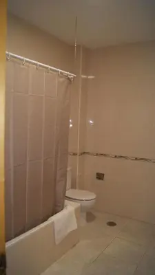 a bathroom with a toilet and a shower with a shower curtain at Dona Branca in Quiroga
