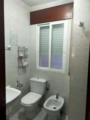 a white bathroom with a toilet and a sink at Boa Vista Cerca del centro 2 hab y parking in Monforte de Lemos