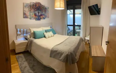 a bedroom with a large bed and a window at VIANA in Monforte de Lemos