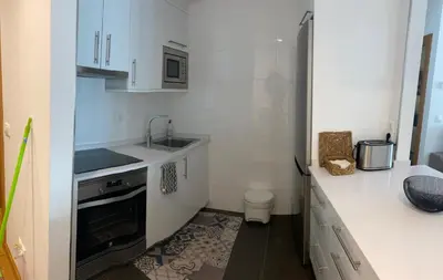 a small kitchen with a sink and a stove at VIANA in Monforte de Lemos