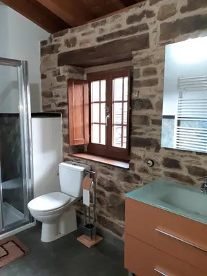 a bathroom with a toilet and a sink at O Busto Aldea Rural in A Pobra do Brollon