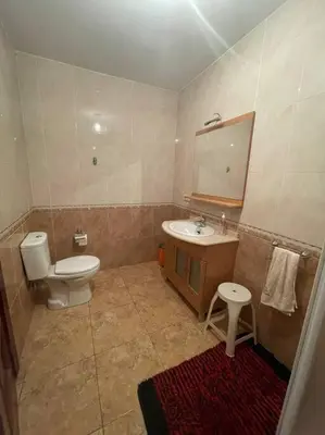 a bathroom with a toilet and a sink and a mirror at Chalet casa con piscina en ARBO Vigo in Arbo