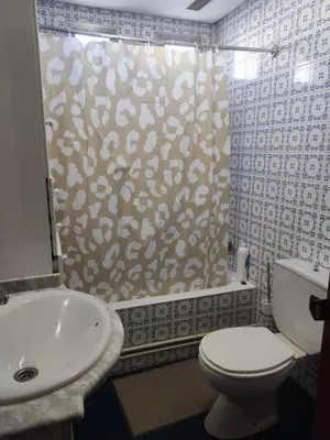 a bathroom with a sink and a toilet and a shower at Casa Jesús in Sarria