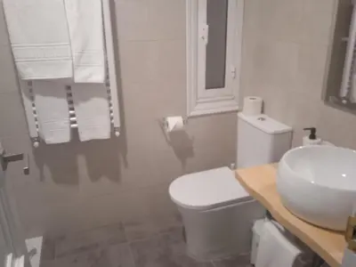 a bathroom with a white toilet and a sink at O Refuxio de Sigüeiro # a 10 min de Santiago in Sigüeiro
