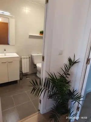 a bathroom with a white toilet and a sink at Casa Dina in Carballino